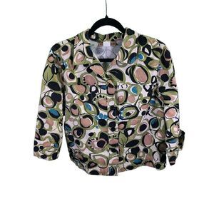 Brooke Coleman Woman Button Front Blazer Jacket Green Black Multi Color Size 12